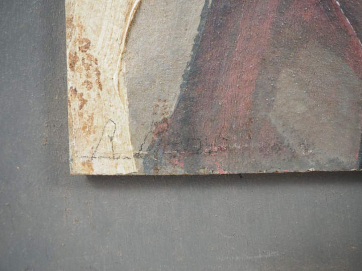 Ecole française Art Déco.  "portrait de jeune femme au fichu" Huile su