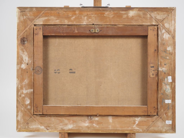 Ecole française XXème.  "Jeté d'œillets" Huile sur toile Dim. 33,5 x 4