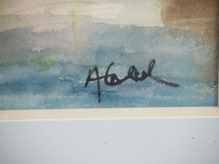 Ecole catalane XXème.  "les barques à quai" Aquarelle, signée en bas à