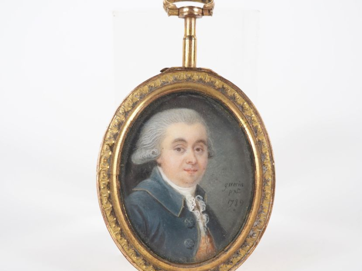 Miniature figurant un portrait d'homme. Signée.  On y joint et un port