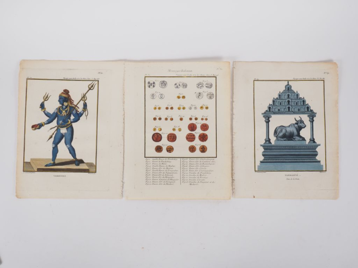 10 gravures en couleur d'après Sonnerat issues de l'ouvrage "voyage au
