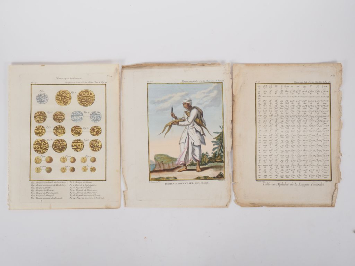10 gravures en couleur d'après Sonnerat issues de l'ouvrage "voyage au