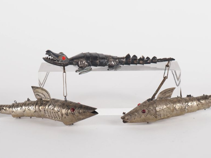 Sujet articulé en argent 925, "crocodile". Poinçonné. Poids. 47 g. L. 