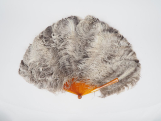 Vente aux enchères Eventail 1900 en plumes, 18 brins, dans son coffret signé Rodien H. 47