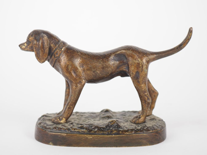 Ecole française début Xxème. "Chien de chasse". Sujet en bronze. Dim. 