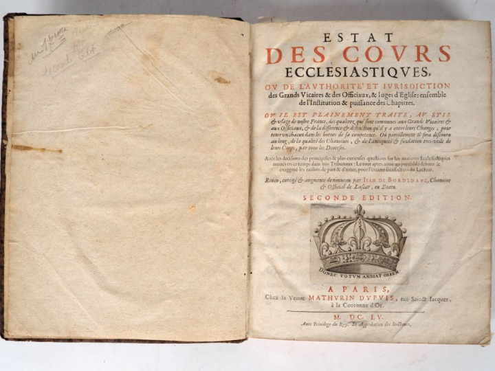 BORDENAVE (Jean de). ESTAT DES COURS ECCLÉSIASTIQUES, ou de l’authorit