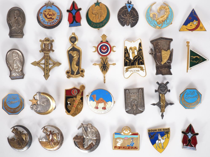 GOUMS SAHARIENS  Ensemble de vingt sept  insignes :  Araouan (Arthus B