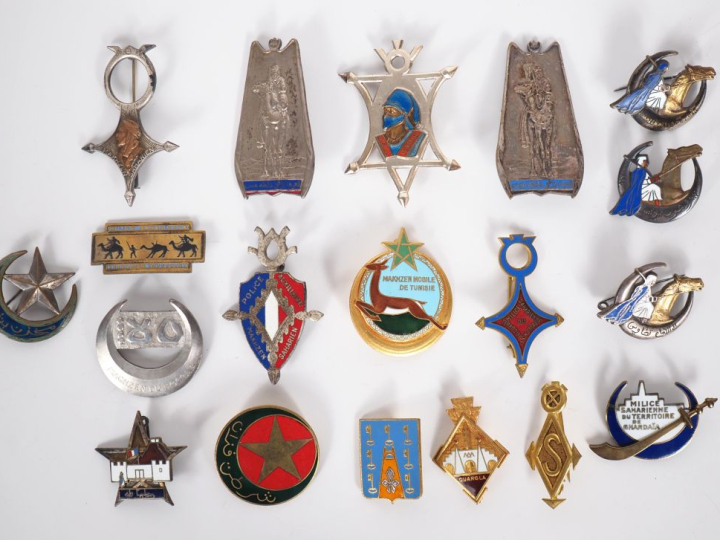 POLICE – MILICE – MKHZEN  Ensemble de dix neuf insignes :  Police des 