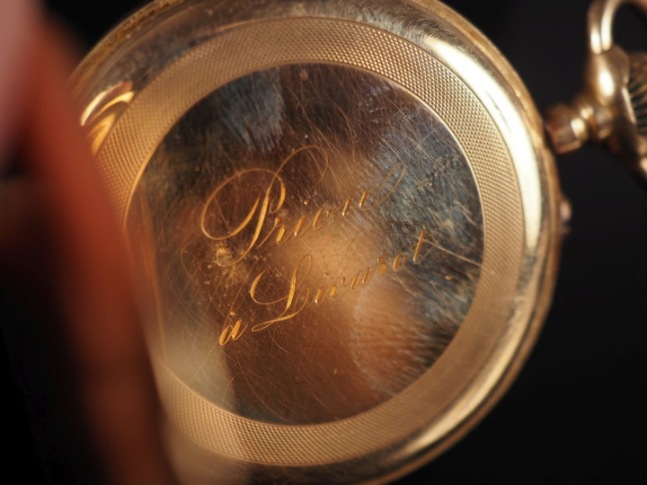 Montre de gousset Napoléon III en or jaune 750.  Cadran à chiffres rom