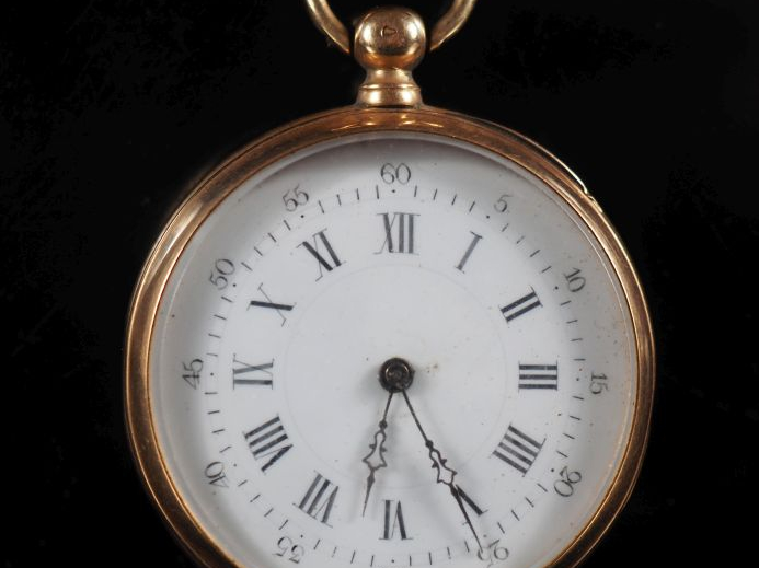 Montre de gousset Napoléon III en or jaune 750.  Cadran à chiffres rom