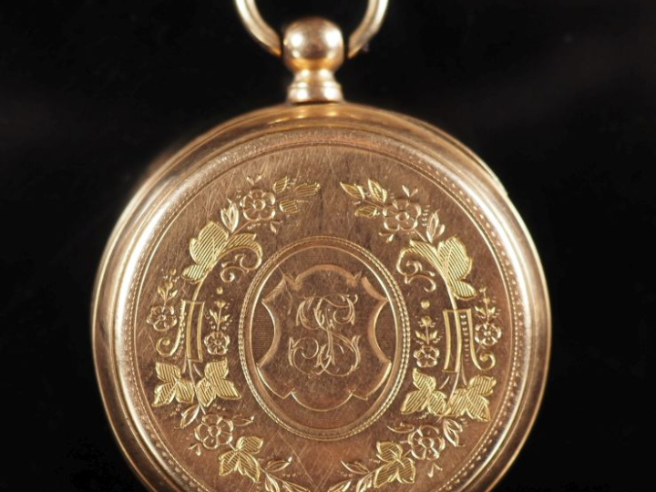 Montre de gousset Napoléon III en or jaune 750.  Cadran à chiffres rom