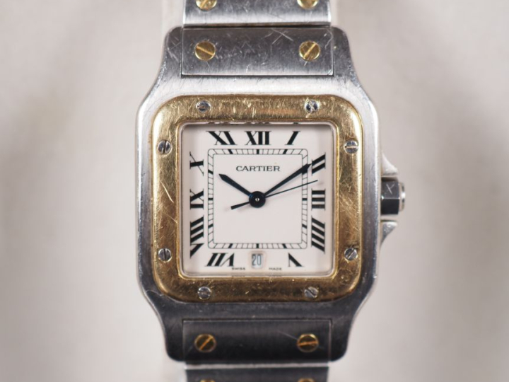 CARTIER , Santos Ref. 187 901 Montre bracelet en acier et or jaune 750