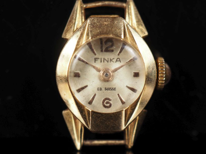 FINKA Boitier de montre de dame de style 1940 en or jaune 750.  Cadran