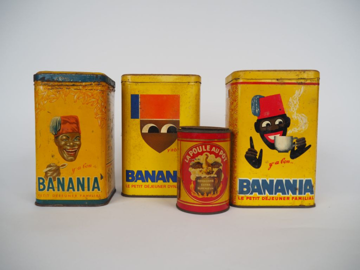 3 diffférentes boites en tôle polychrome Banania "Ya bon" on y joint u
