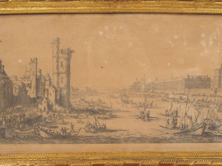 CALLOT (d'après). Paire de gravures en noir, cadre baguette dorée Dim 