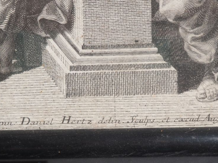 Grande gravure XVIIème d'après Hertz "le Christ présenté à Hérode". Di