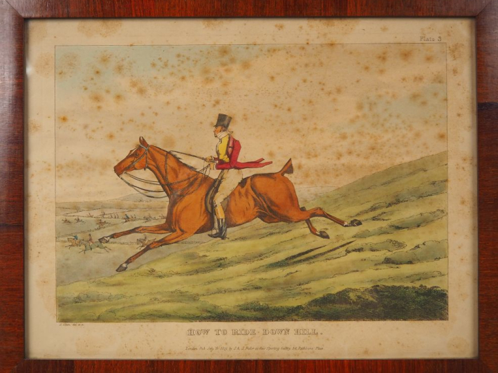 5 lithographies en couleurs d'après Alken. "scènes de chasse à courre"