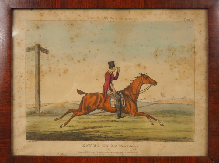 5 lithographies en couleurs d'après Alken. "scènes de chasse à courre"