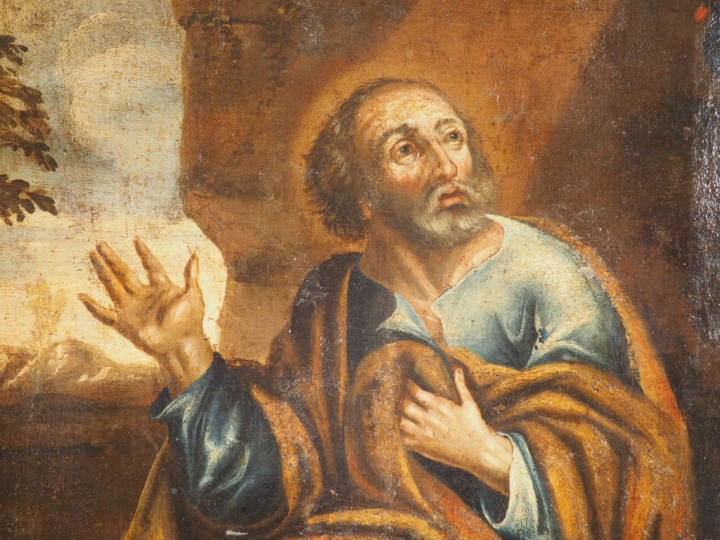 École italienne vers 1650. « Saint Pierre » Huile sur toile.  Dim. 85 
