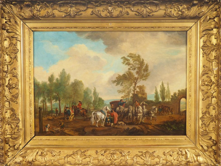 WOUVERMANS (suiveur de) « Le carrosse et le dressage » Paire d’huiles 