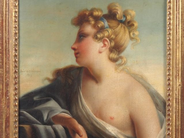 Ecole française d'après Inès d'Esminard. "portrait de jeune fille au r