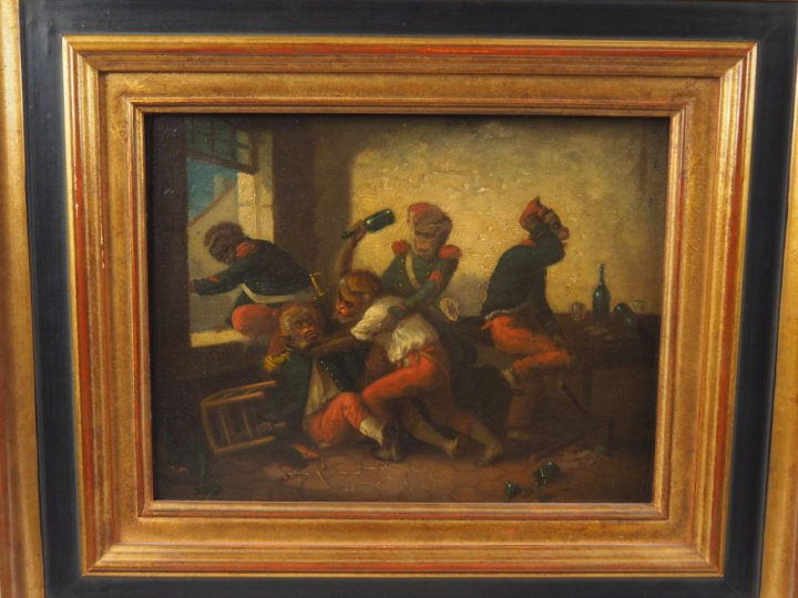 Pierre JONAVILLE (1827-?) "Singeries"  Paire d'huiles sur panneau, un 